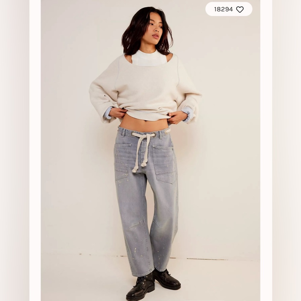 Free People We The Free Moxie Pull-On Barrel Jeans grey NWT - Picture 2 of 7